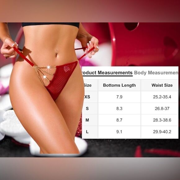 Thong l Red w/ Gold chain l Panty l S-L - Picture 4 of 7